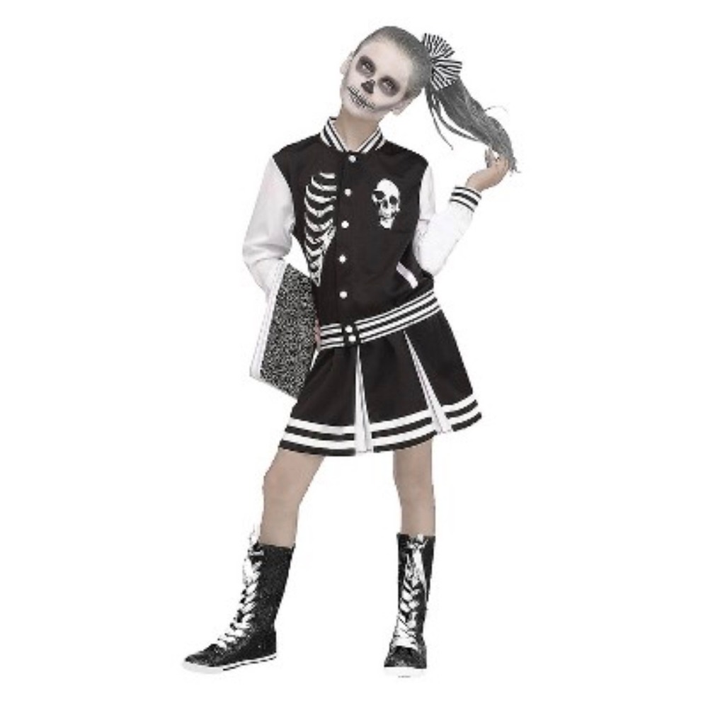 Scare Squad Skeleton Cheerleader Costume Varsity Jacket Skirt Set Girls XL 14-16